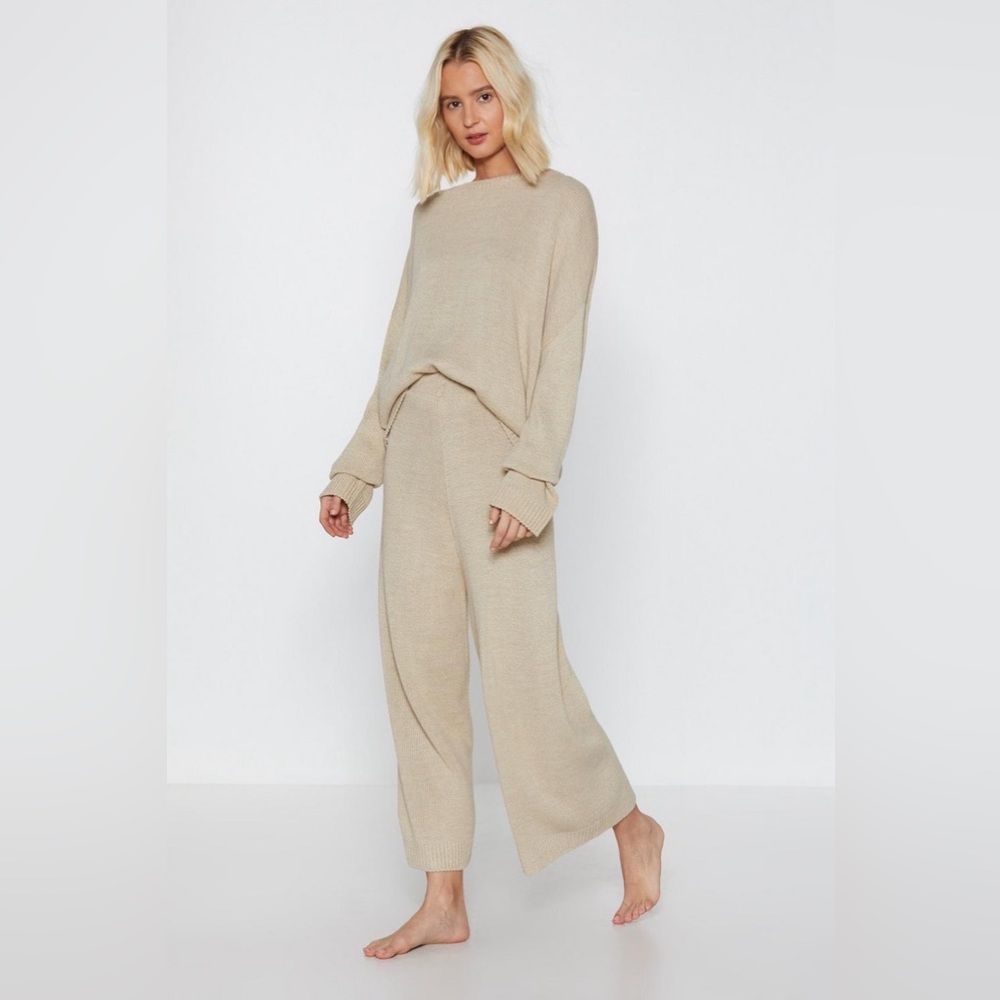 Nasty Gal Cream Knit Sweater and Pants Set
